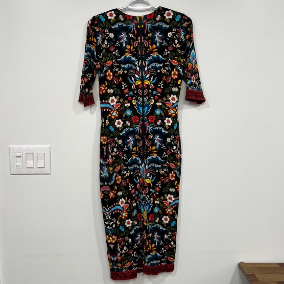 Alice + Olivia Womens Delora Dress 8 Fitted Crewneck Midi Multicolor Stretch - Picture 4 of 8